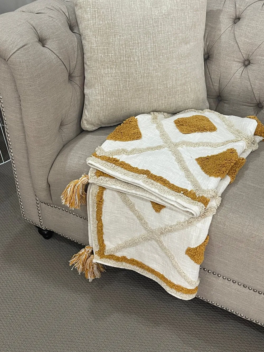 Bohemian Diamond Tangerine Cotton Tufted Bedding Throw Blanket
