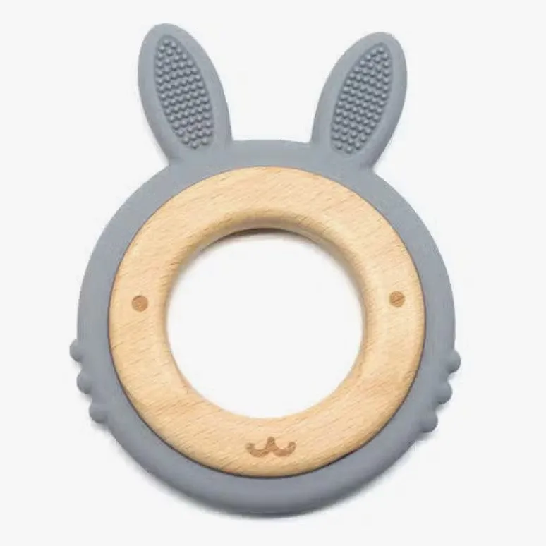 Bunny Teether in Silicone & Beech Wood - Six Natural Colours