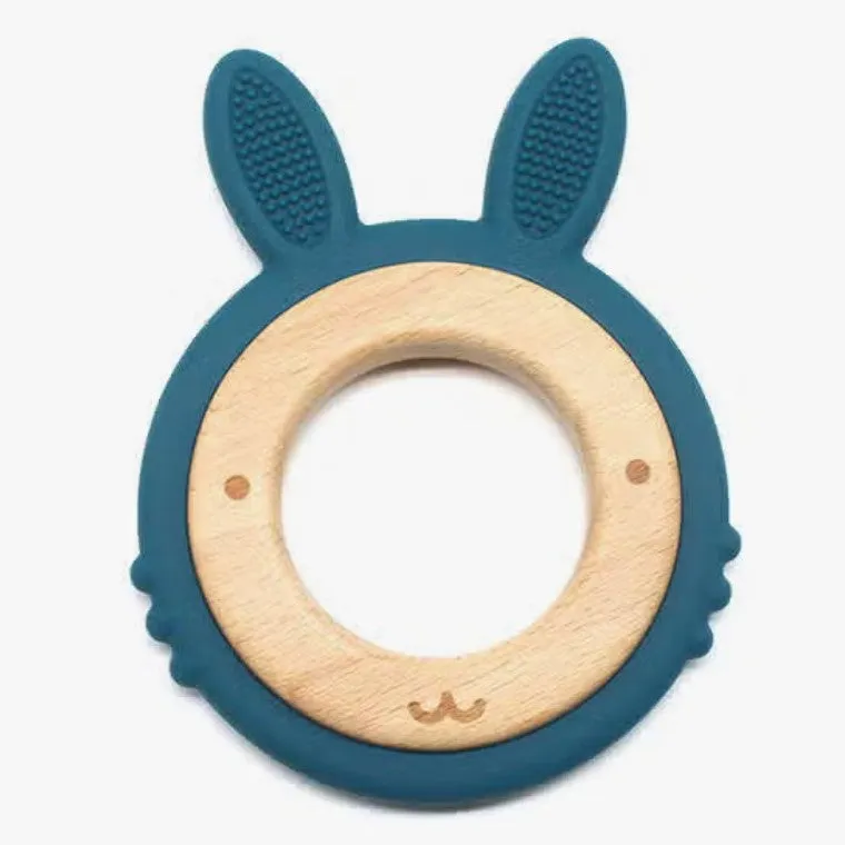 Bunny Teether in Silicone & Beech Wood - Six Natural Colours