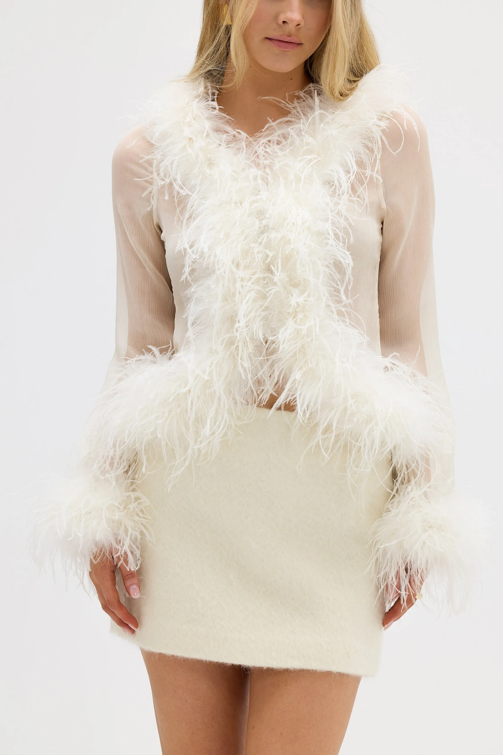 Gigi Sheer Feather Blouse - Ivory
