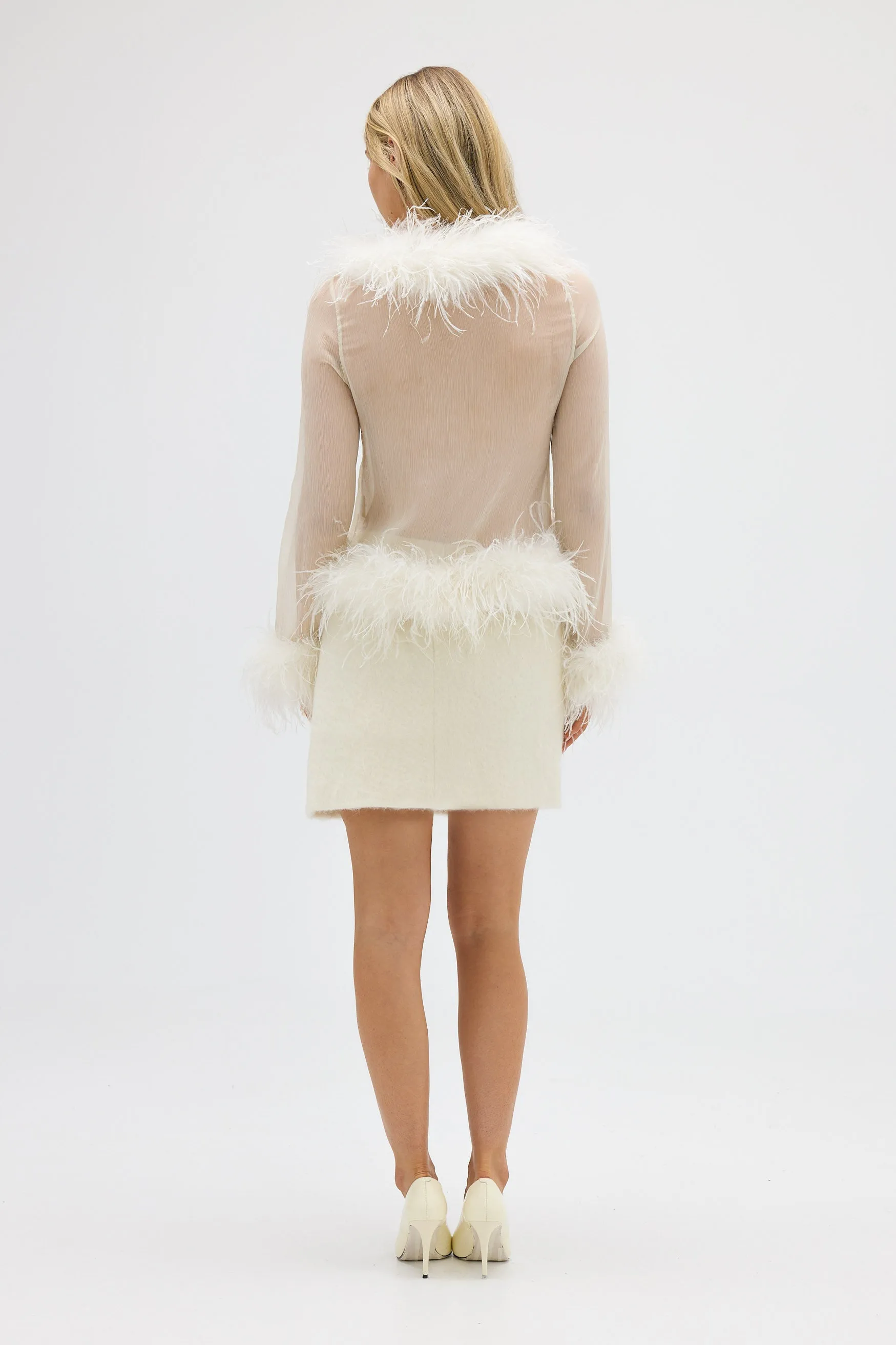 Gigi Sheer Feather Blouse - Ivory