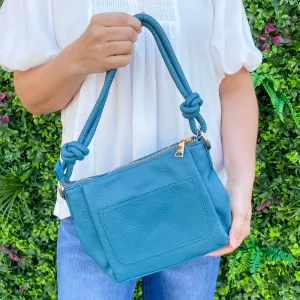 Jen & Co Chicago Vegan Knotted Shoulder Bag in Ocean Blue