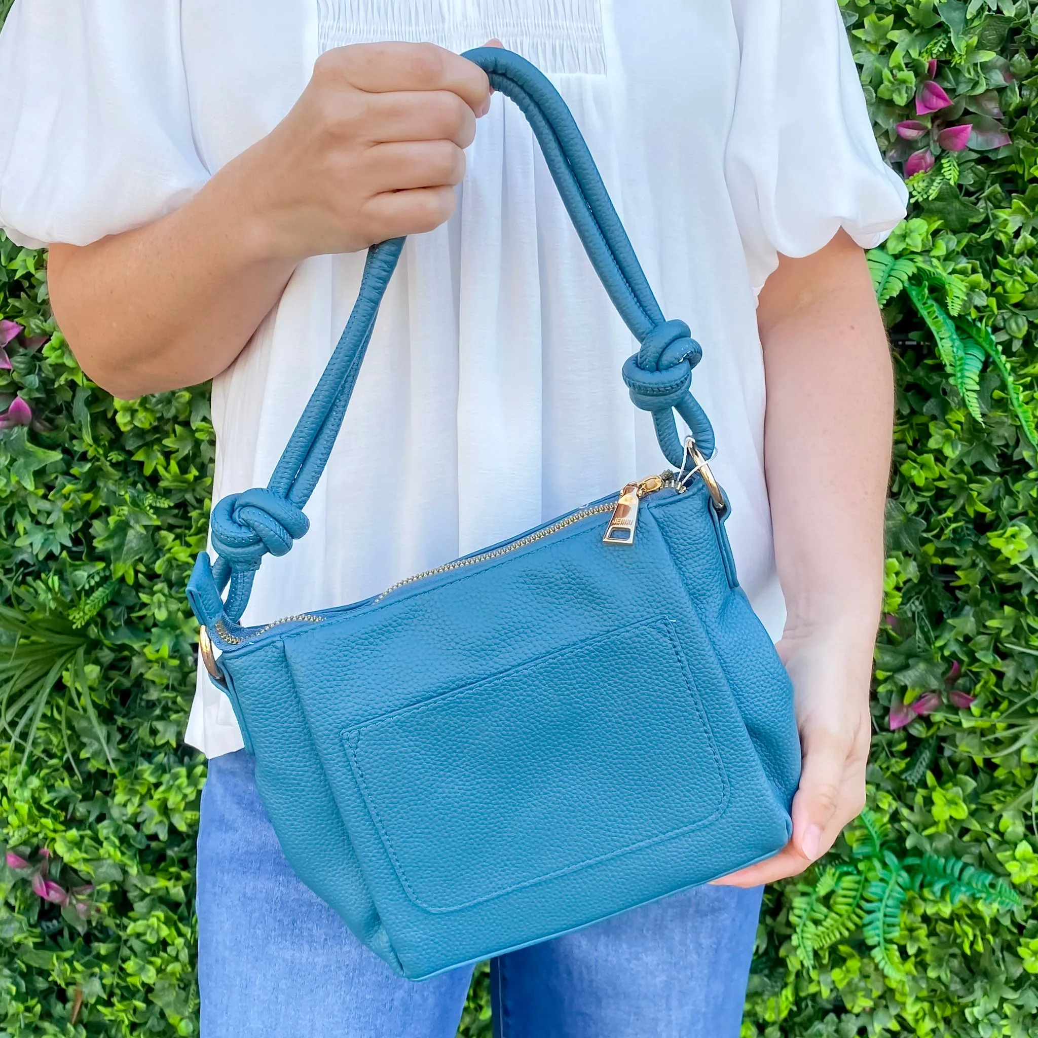 Jen & Co Chicago Vegan Knotted Shoulder Bag in Ocean Blue