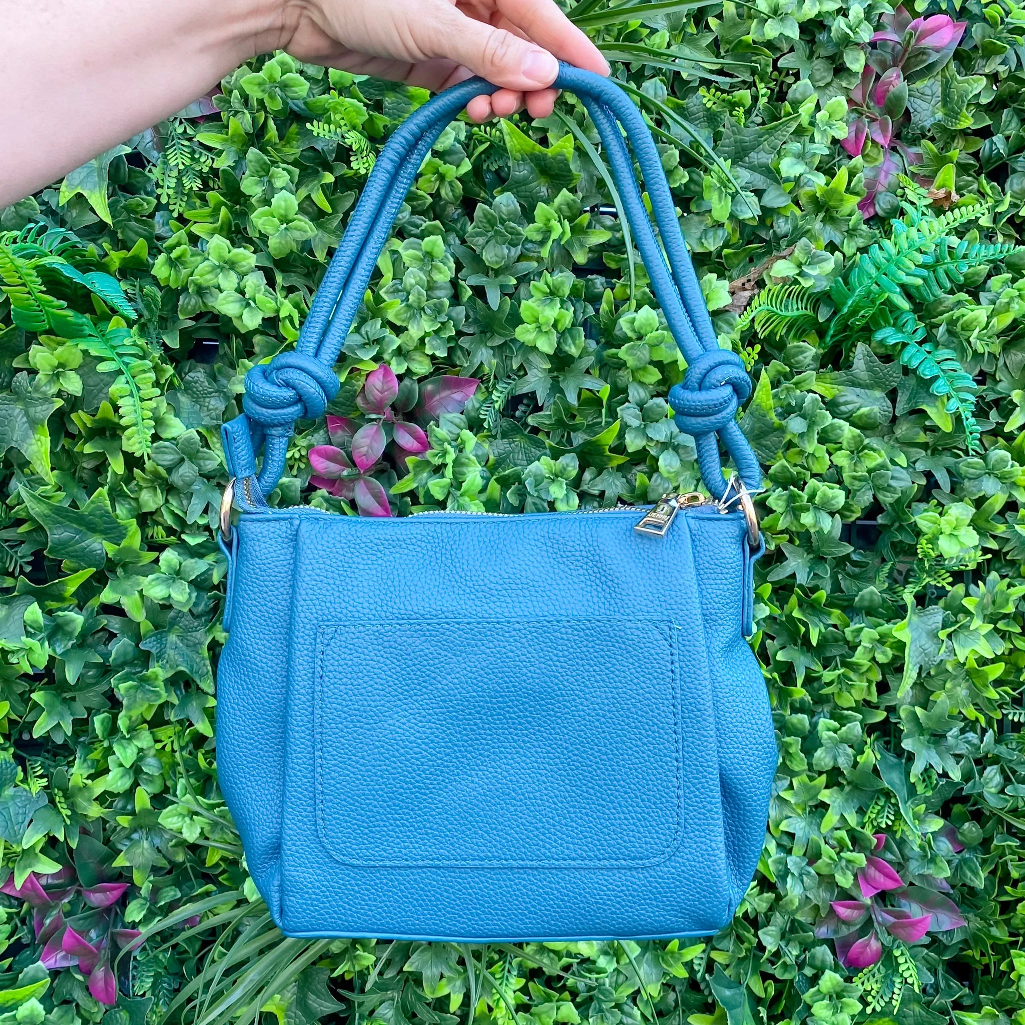 Jen & Co Chicago Vegan Knotted Shoulder Bag in Ocean Blue