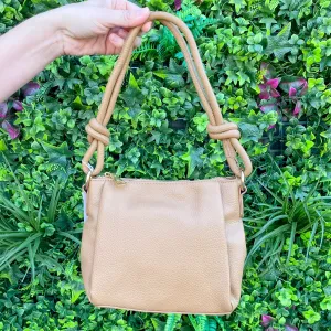 Jen & Co Chicago Vegan Knotted Shoulder Bag in Taupe