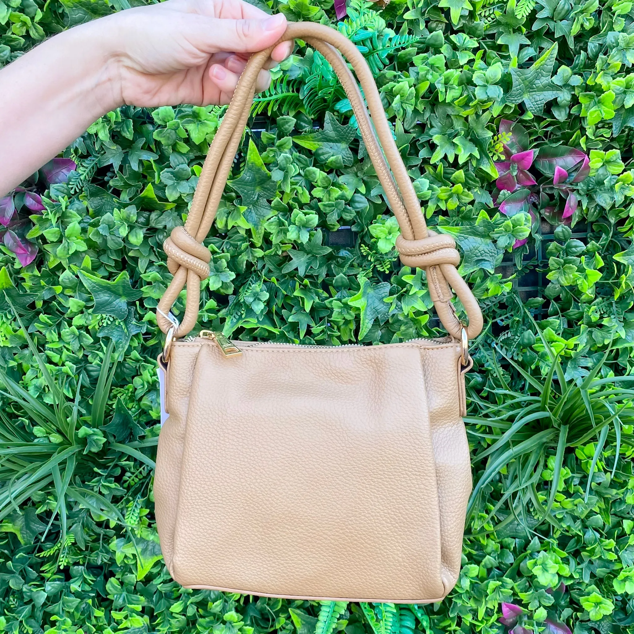 Jen & Co Chicago Vegan Knotted Shoulder Bag in Taupe
