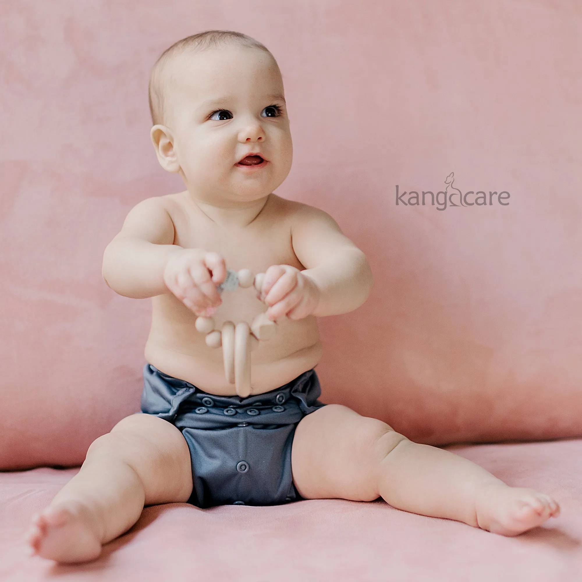 Kanga Care Silicone & Wood Teething Ring - Crocheted - Blush