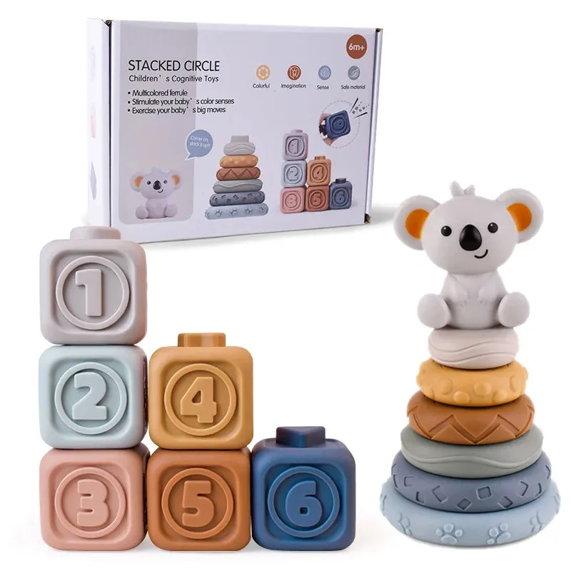 Montessori Soft Silicone Stacking & Teething Blocks